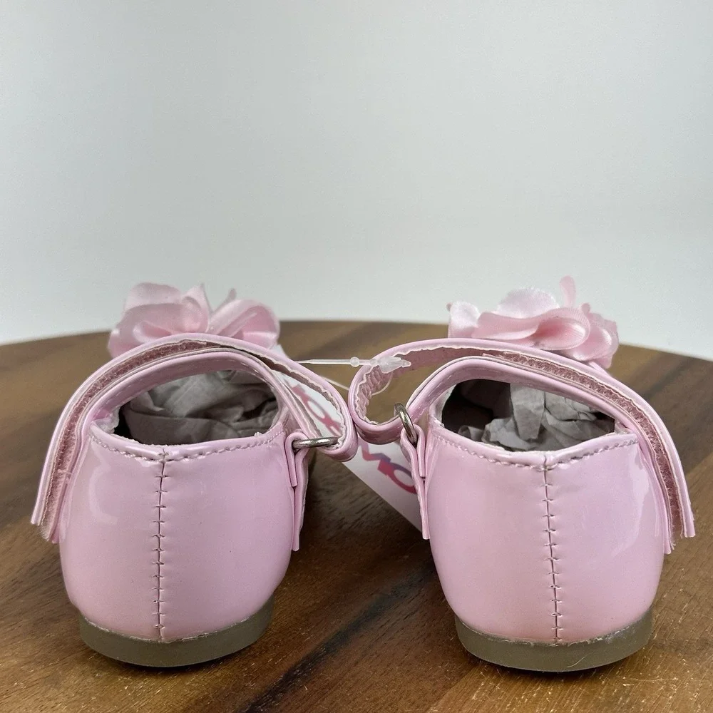 New NWT Baby Girls Josmo Pink Faux Patent Leather Floral Mary Jane Flats Size 3